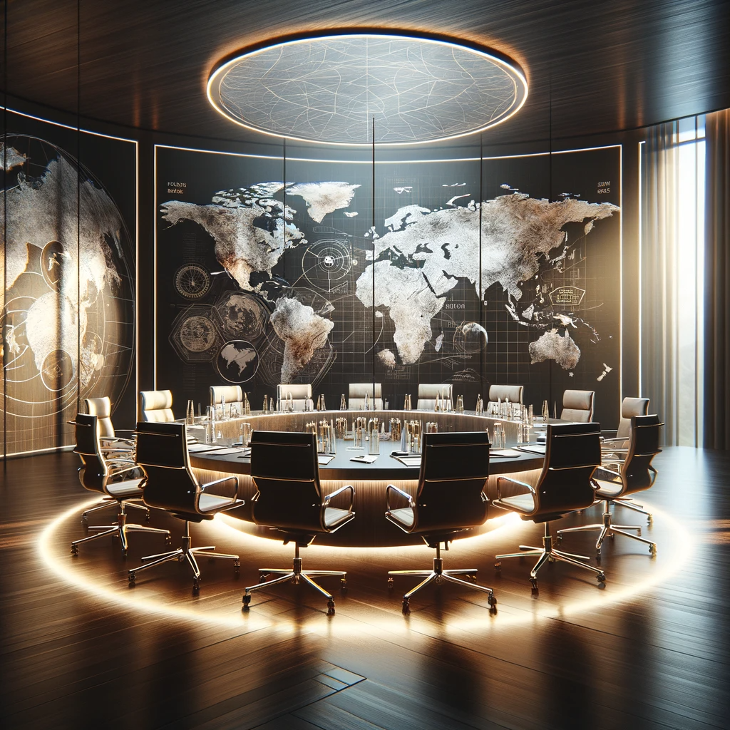 Sleek, modern boardroom with a round table symbolizing impactful policy discussions.